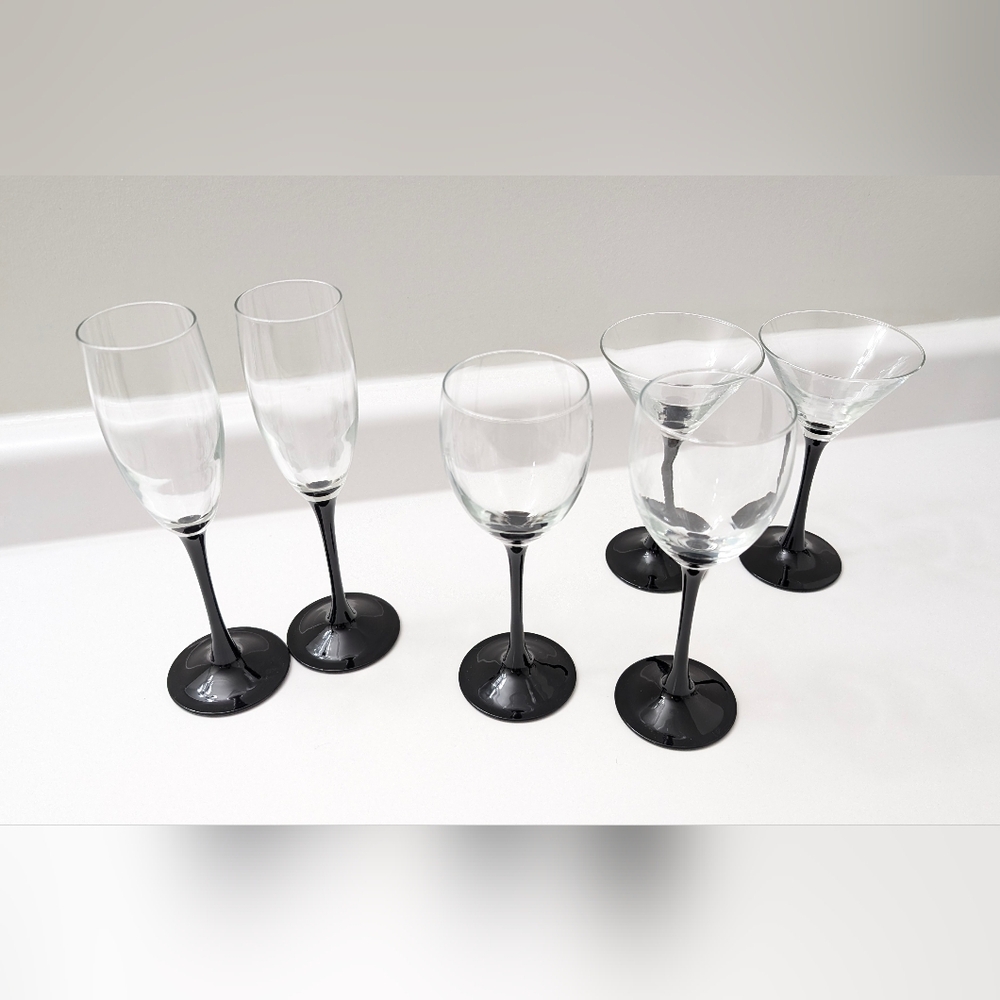 Set Of Black Stem Glasses
